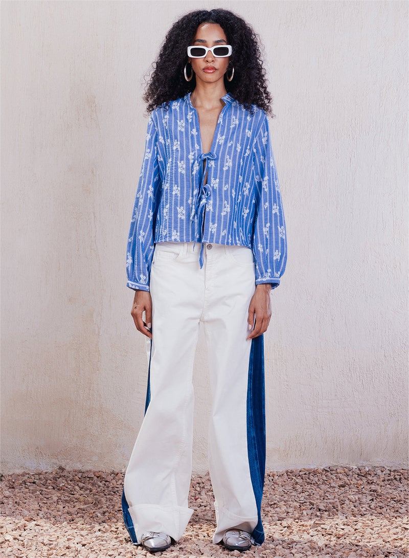 Clue Tie-Front Embroidered Blouse - Image 1