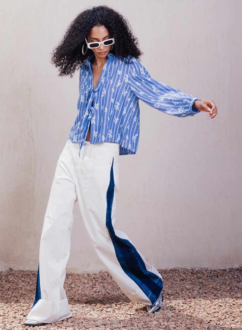 Clue Tie-Front Embroidered Blouse - Image 4