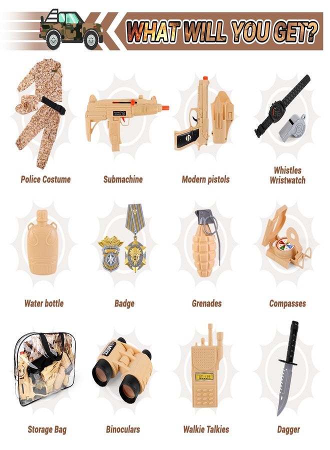 deAO Army Soldier Dress Up for Kid Military Costume Set Role Play with Helmet Accessories Solider Boy Dress up Halloween (Yellow, Medium) - Image 5