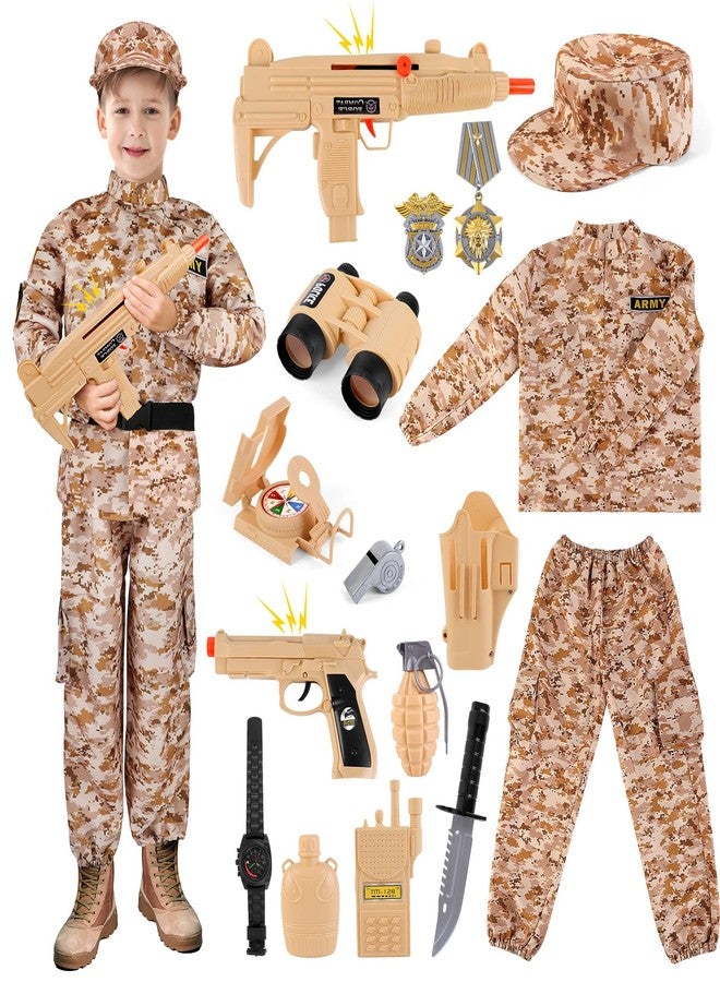 deAO Army Soldier Dress Up for Kid Military Costume Set Role Play with Helmet Accessories Solider Boy Dress up Halloween (Yellow, Medium) - Image 1