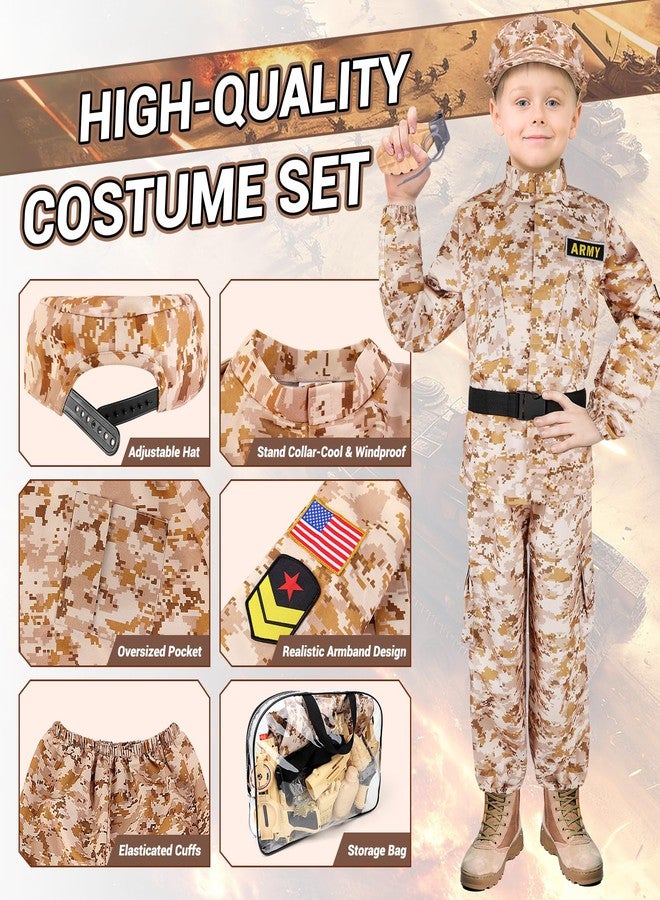 deAO Army Soldier Dress Up for Kid Military Costume Set Role Play with Helmet Accessories Solider Boy Dress up Halloween (Yellow, Medium) - Image 3