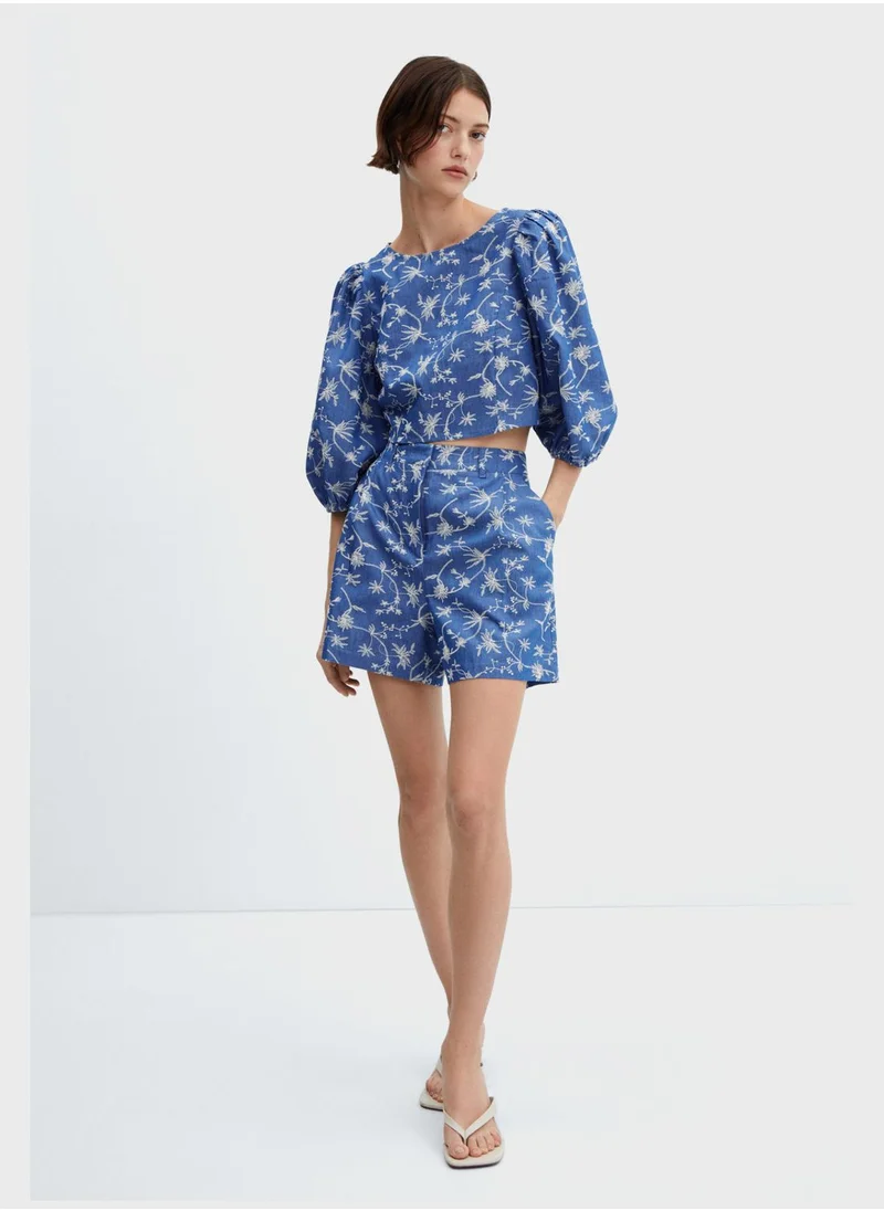 مانجو Floral Print High Waist Shorts
