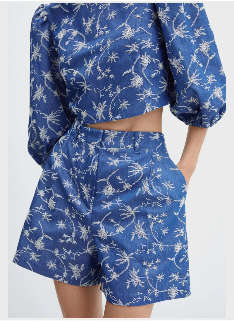 مانجو Floral Print High Waist Shorts