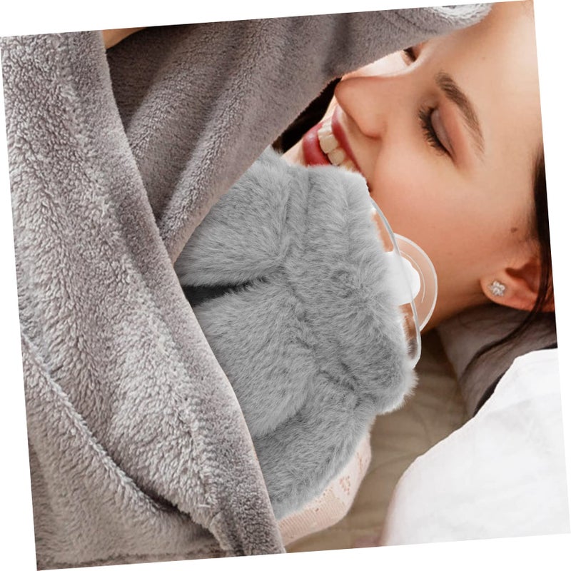 Soft Plush Gray Hot Water Bag Hand Warmer For Pain Relief Portable Outdoor Home Use - Image 3
