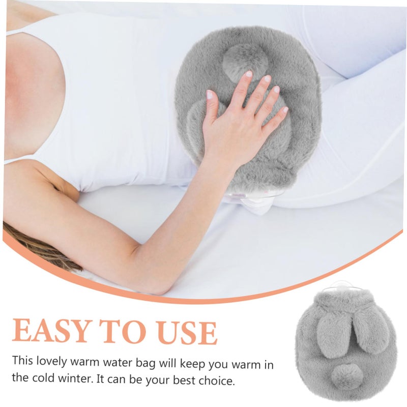 Soft Plush Gray Hot Water Bag Hand Warmer For Pain Relief Portable Outdoor Home Use - Image 4
