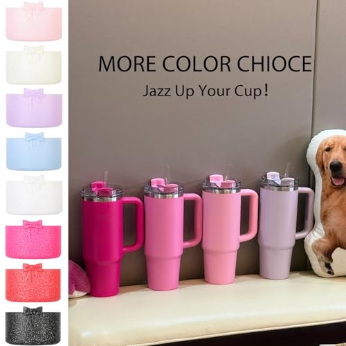 HIUSITY Glitter Bow Silicone Boot for Stanley Quencher Tumbler H2.0 30oz 40oz& IceFlow 20oz 30oz& for Owala 24oz& Hydroflask Water Bottle 12-24oz Protective Bottom Sleeve for Stanley Cup Accessories - Image 5