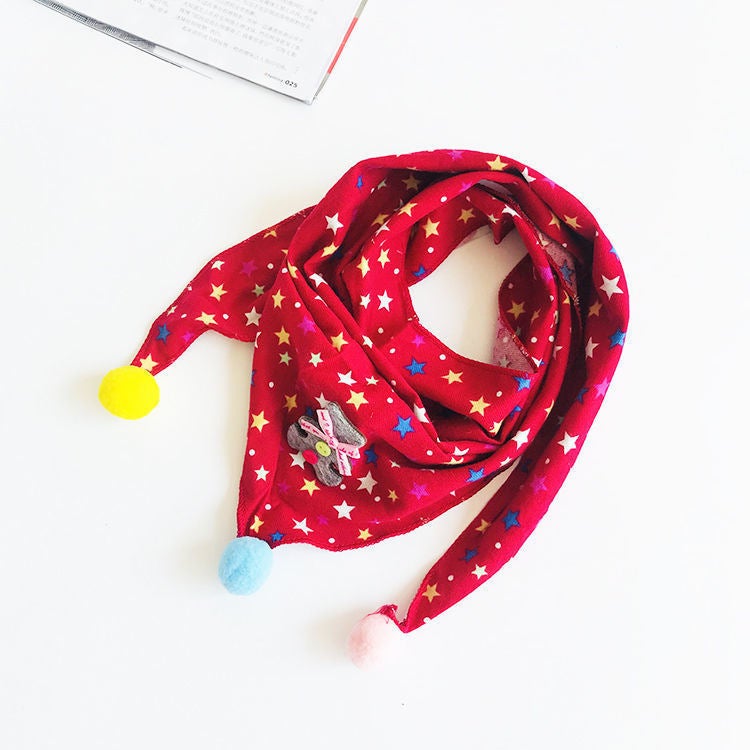 Cute Cartoon Kids Triangle Scarf Single layer star red 