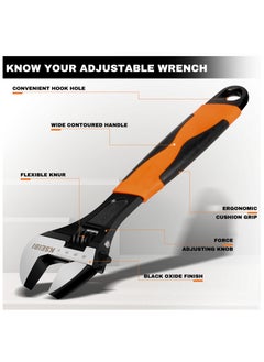 Adjustable Wrench with Progrip Handle, Carbon Steel Adjusting Design, Metric & SAE Scales, Cr-V Stee with Wide Jaw for Machine Maintenance, Home, Garage, Workshop, Crafts, Hand Tool/Black Finish. - pzsku/ZC0B24A63CD1641DBC691Z/45/_/1733197772/f59dc1b8-d305-4f5a-9603-c482da76fca0