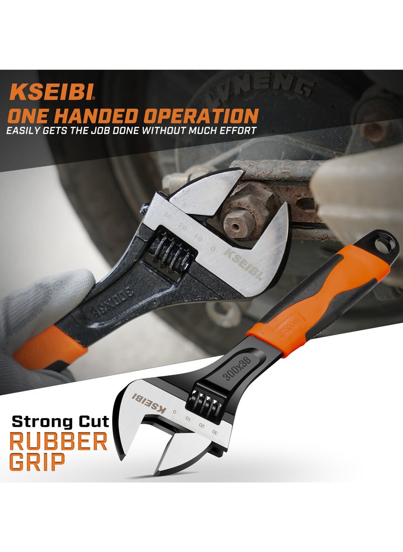 كسيبي مفتاح ربط قابل للتعديل بمقبض Progrip، تصميم تعديل من الفولاذ الكربوني، مقاييس مترية وSAE، فولاذ Cr-V بفك عريض لصيانة الآلات، المنزل، المرآب، ورشة العمل، الحرف اليدوية، الأدوات اليدوية/اللمسة النهائية السوداء.  - Image 3