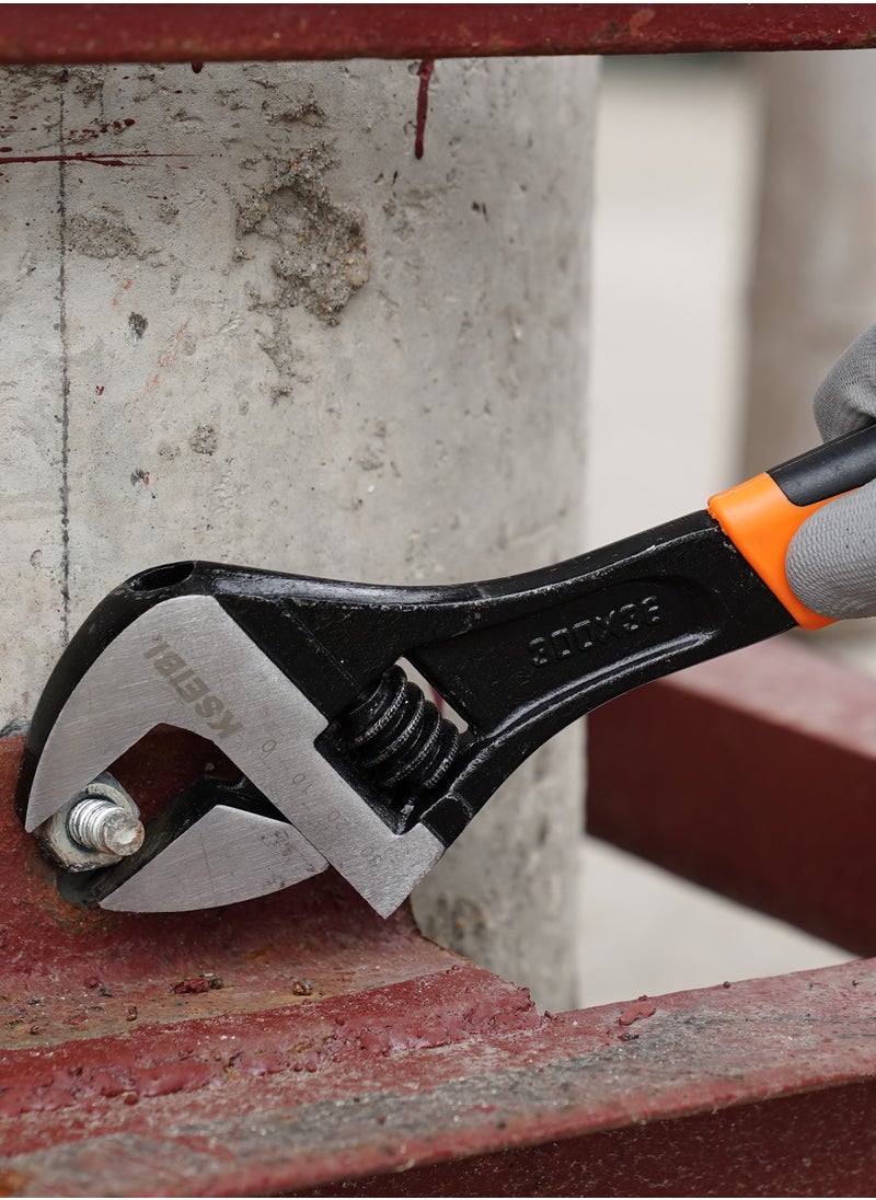 Adjustable Wrench with Progrip Handle, Carbon Steel Adjusting Design, Metric & SAE Scales, Cr-V Stee with Wide Jaw for Machine Maintenance, Home, Garage, Workshop, Crafts, Hand Tool/Black Finish.
