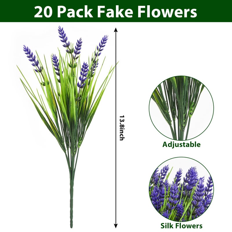 maxkes 20 Bundles Artificial Plants Outdoor, UV Resistant Fake Flowersï¼Œ Realistic Faux Lavender Shrubs for Porch Garden Window Box Home Decoration (Purple) - Image 3