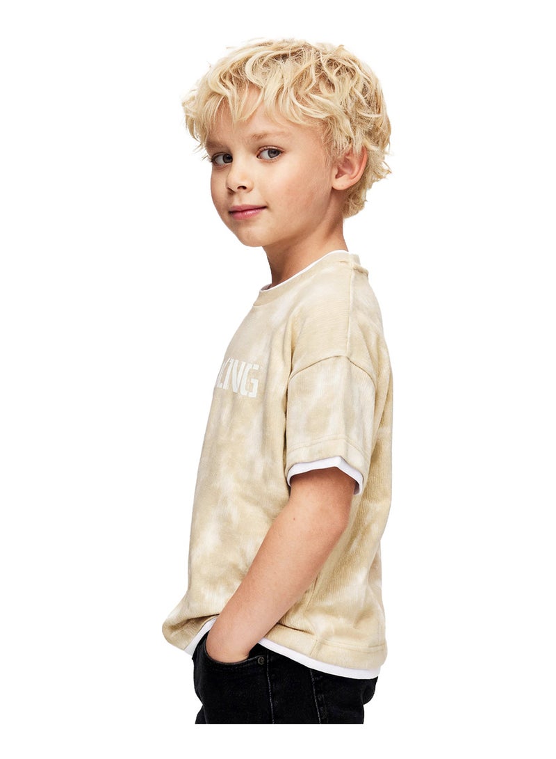 Andora Boys Tie-Dye Slip On Casual Tee - Beige - Image 4