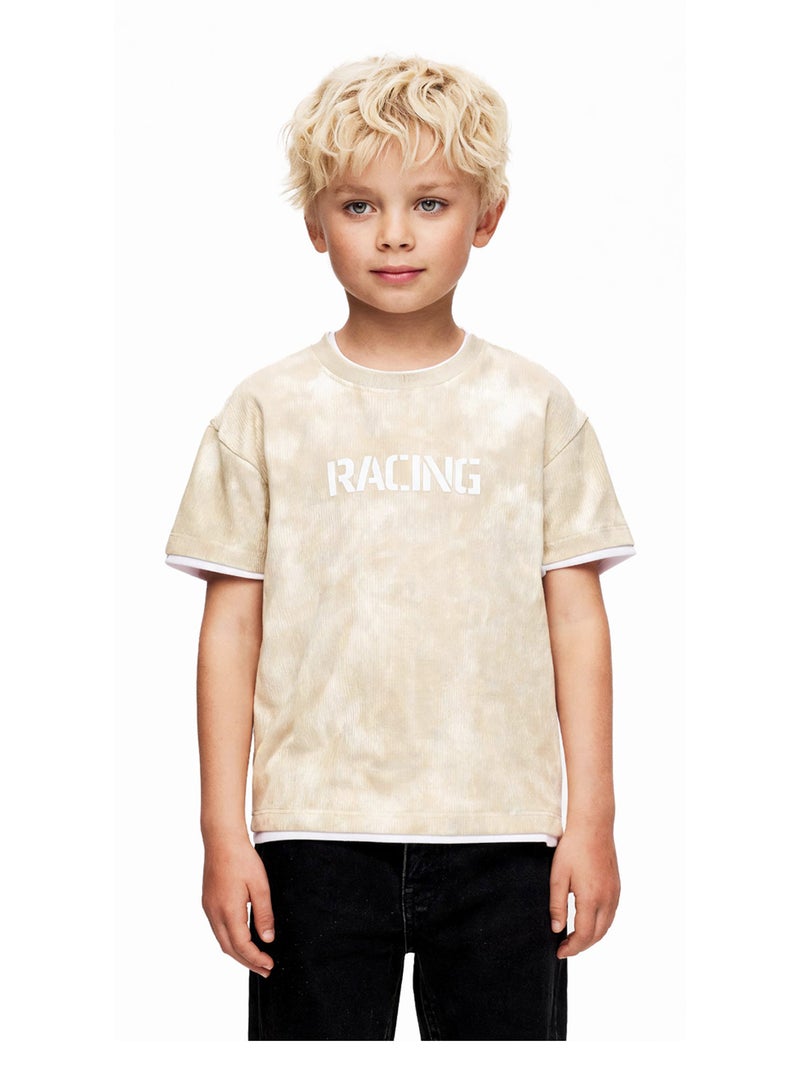 Andora Boys Tie-Dye Slip On Casual Tee - Beige - Image 1