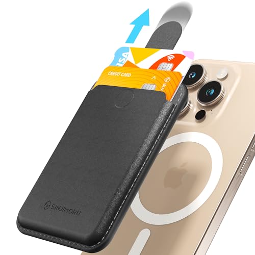 Sinjimoru Pull Eject Magnetic Wallet for iPhone Vegan Leather Magnetic Card Holder Compatible with MagSafe Wallet MPull Tab Wallet Black - Image 1