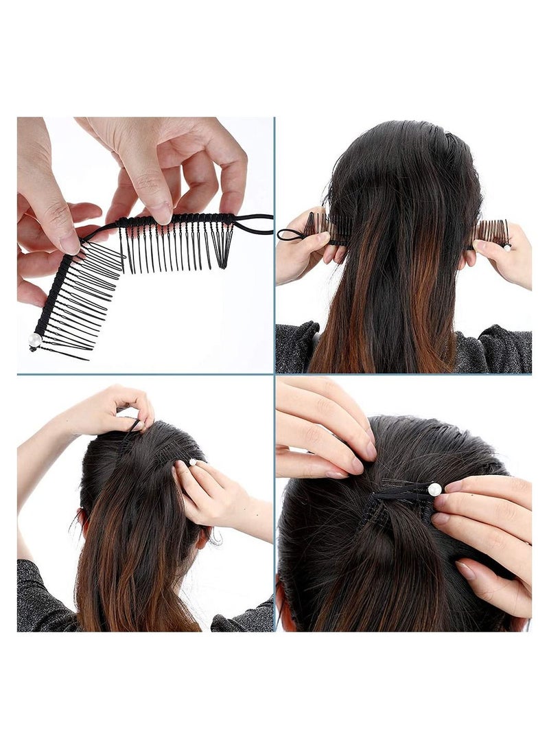Y&D 4 Pieces Banana Hairpin Comb Elastic Clincher Grip Catch Clamp No Crease Hair Clips Double Barrette for Natural Curly Thick Wavy Ponytail Style Girl Women - Image 3