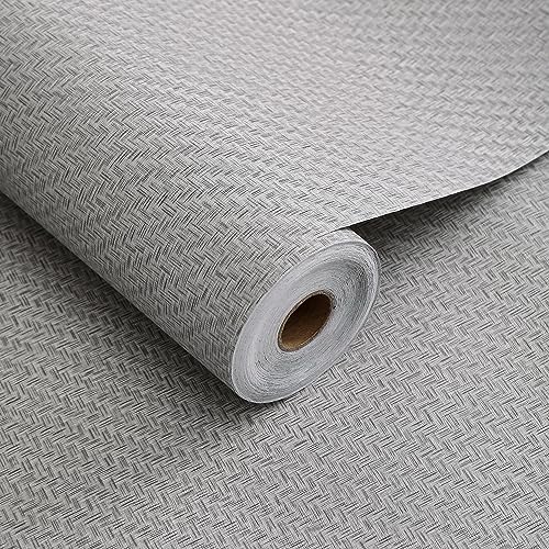 Haimin Fabric Wallpaper Textured Contact Paper (24in X 393in) Gray Grasscloth Wallpaper Peel and Stick Faux Linen Wall Paper Self-Adhesive Vinyl Looks Like Woven Straw - Image 1