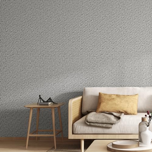 Haimin Fabric Wallpaper Textured Contact Paper (24in X 393in) Gray Grasscloth Wallpaper Peel and Stick Faux Linen Wall Paper Self-Adhesive Vinyl Looks Like Woven Straw - Image 3