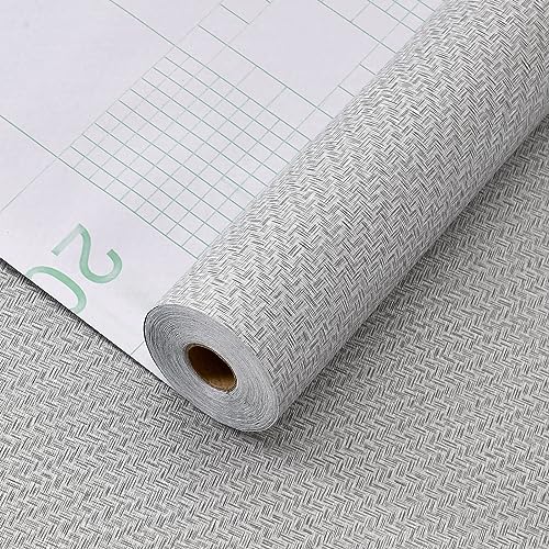 Haimin Fabric Wallpaper Textured Contact Paper (24in X 393in) Gray Grasscloth Wallpaper Peel and Stick Faux Linen Wall Paper Self-Adhesive Vinyl Looks Like Woven Straw - Image 4