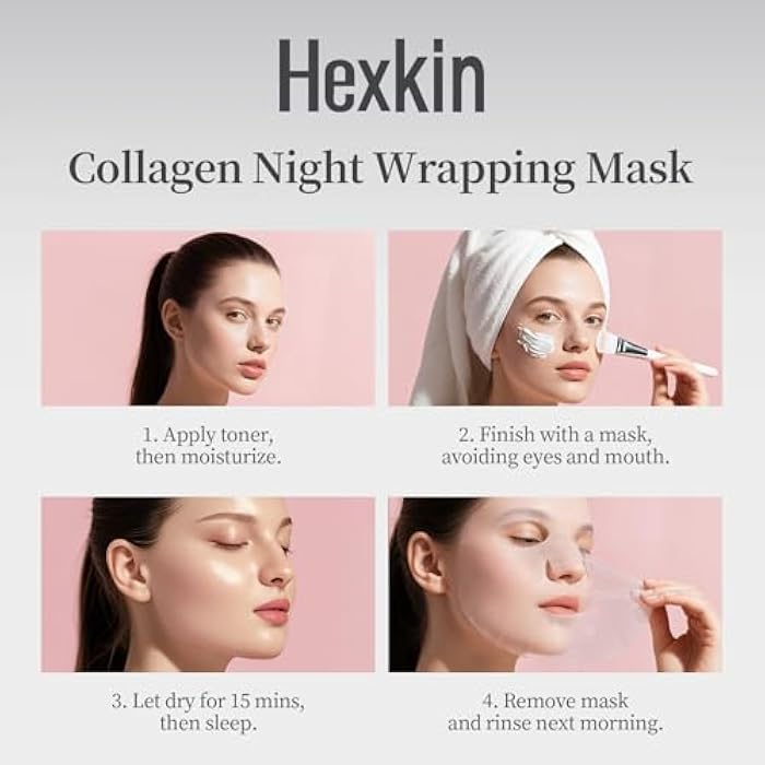 Hexkin قناع الوجه الكوري للعناية بالبشرة، قناع تقشير بلف الكولاجين - للعناية بالمرونة والترطيب، يقلل من الترهل والبهتان - كولاجين مهدرج لبشرة متألقة 2.82 أونصة. - Image 5