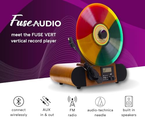 Fuse Vert Vertical Vinyl Record Player | FM Radio, Bluetooth, AUX, USB | Alarm Clock | Audio Technica Cartridge | Full Range Speakers | Vintage Mid Century Modern | Handcrafted Ashtree Wood - Image 4