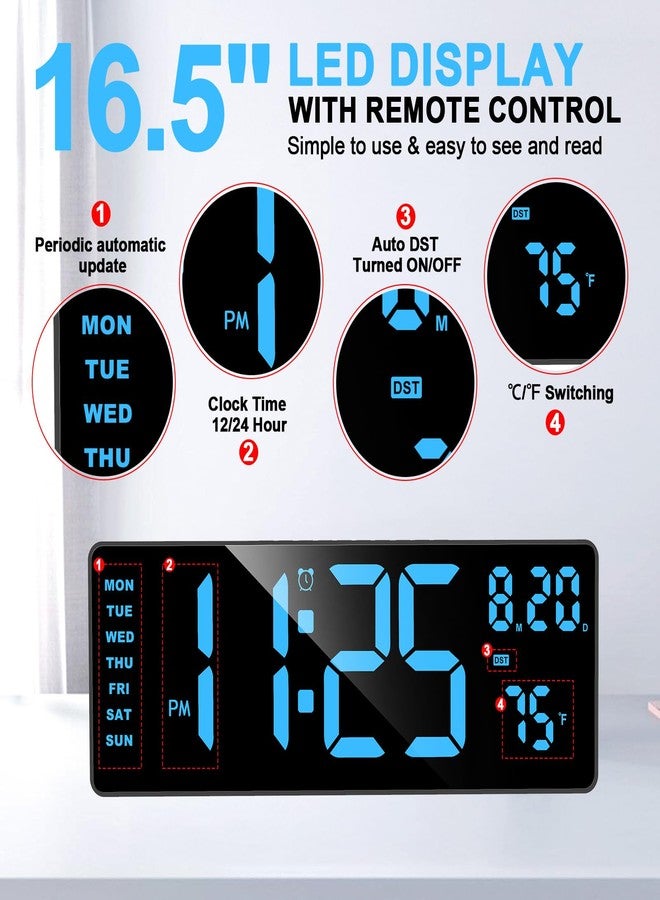 XREXS Digital Wall Clock Large Display, 16.5" LED Wall Clock with 6 Color Changes Night Lights, Auto DST, Count Up/Down Timer with Remote Control for Living Room Bedroom Office Wall Decor - Image 4