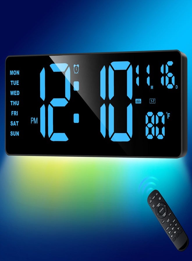 XREXS Digital Wall Clock Large Display, 16.5" LED Wall Clock with 6 Color Changes Night Lights, Auto DST, Count Up/Down Timer with Remote Control for Living Room Bedroom Office Wall Decor - Image 1