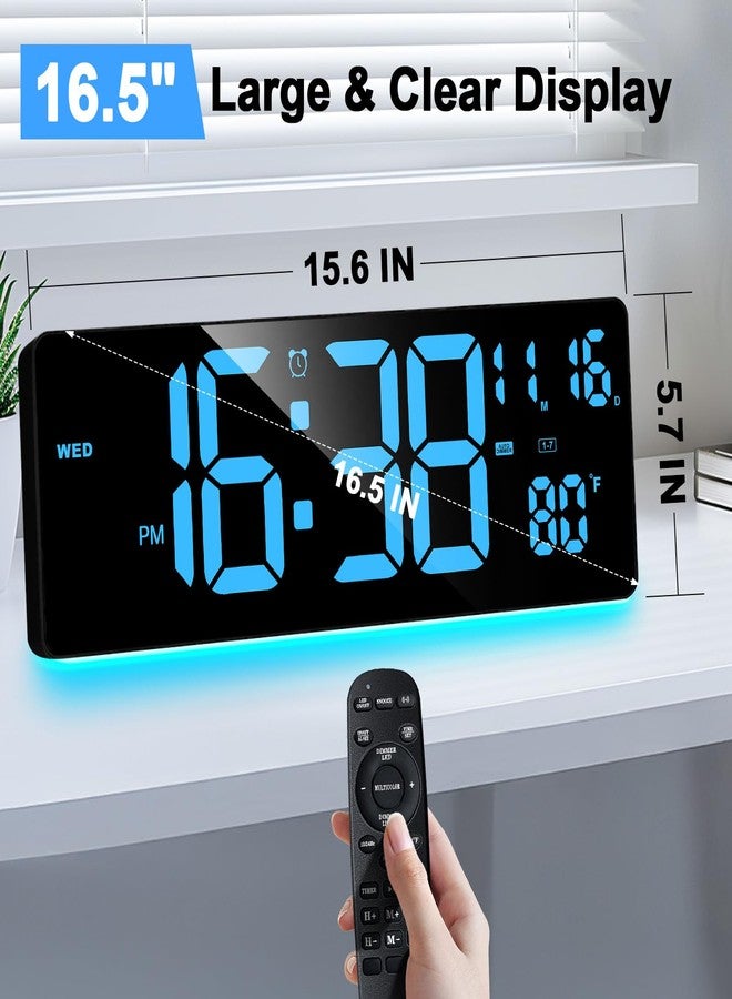XREXS Digital Wall Clock Large Display, 16.5" LED Wall Clock with 6 Color Changes Night Lights, Auto DST, Count Up/Down Timer with Remote Control for Living Room Bedroom Office Wall Decor - Image 3