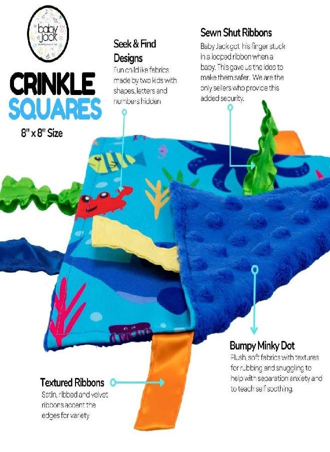 The Learning Lovey Baby Jack & Co 8x8” Ocean Lovey Tag Toys for Babies - Baby Crinkle Toys - Crinkle Toys for Baby - Soft & Safe - Learn Shapes & Colors - Ideal Baby Toy & Shower - BPA Free w/Stroller Clip  - Image 2