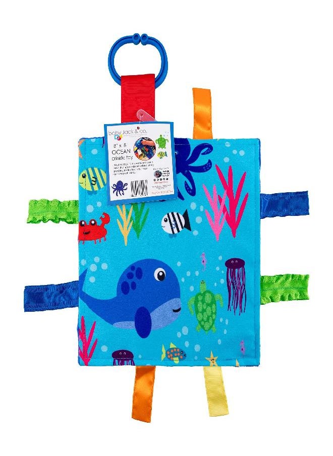 The Learning Lovey Baby Jack & Co 8x8” Ocean Lovey Tag Toys for Babies - Baby Crinkle Toys - Crinkle Toys for Baby - Soft & Safe - Learn Shapes & Colors - Ideal Baby Toy & Shower - BPA Free w/Stroller Clip  - Image 5
