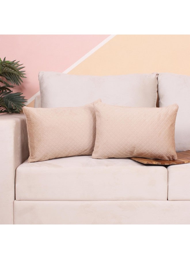 STITCHNEST مجموعة من 2 غطاء وسادة | مخمل مبطن | بيج | مظهر ناعم وعالي الجودة | 12x18 بوصة | مناسب للكنبة وديكور غرفة المعيشة - Image 1