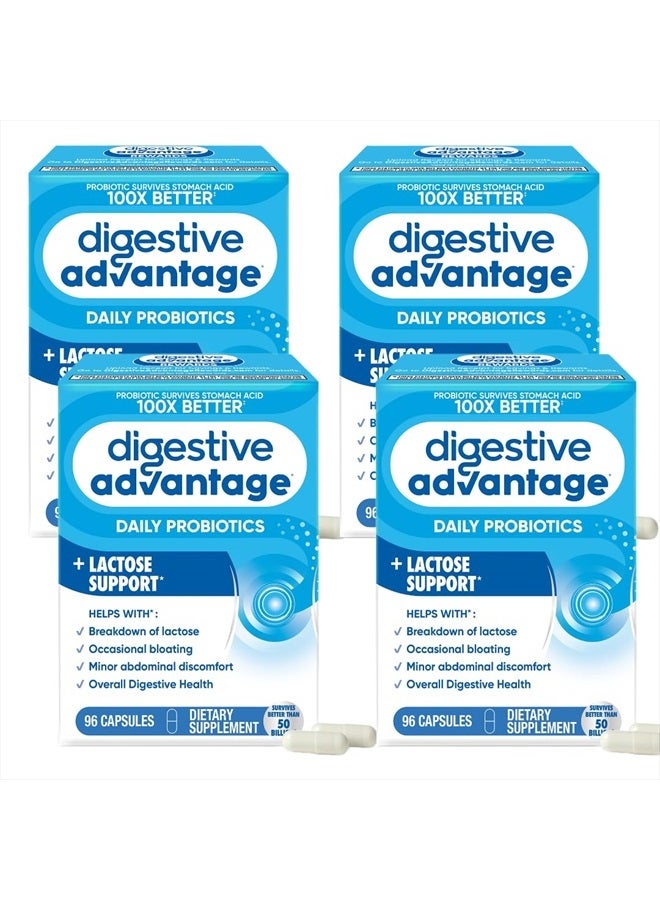 Digestive Advantage Lactose Defense with Lactase Enzymes & Probiotics for Digestive Health, Support for Breaking Down Lactose, Minor Abdominal Discomfort & Gut Health, 96ct Capsules (Pack of 4) - Image 1