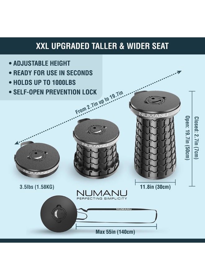 NUMANU 2026 Upgraded XXL Collapsible Stool & 3IN1 Cushioned Carry Bag, 2.7"-19.7" Height Adjustable, Max 1,000lbs Portable Retractable Telescoping Seat, Foldable Camping Stool for Adults (XXL Round) - Image 2