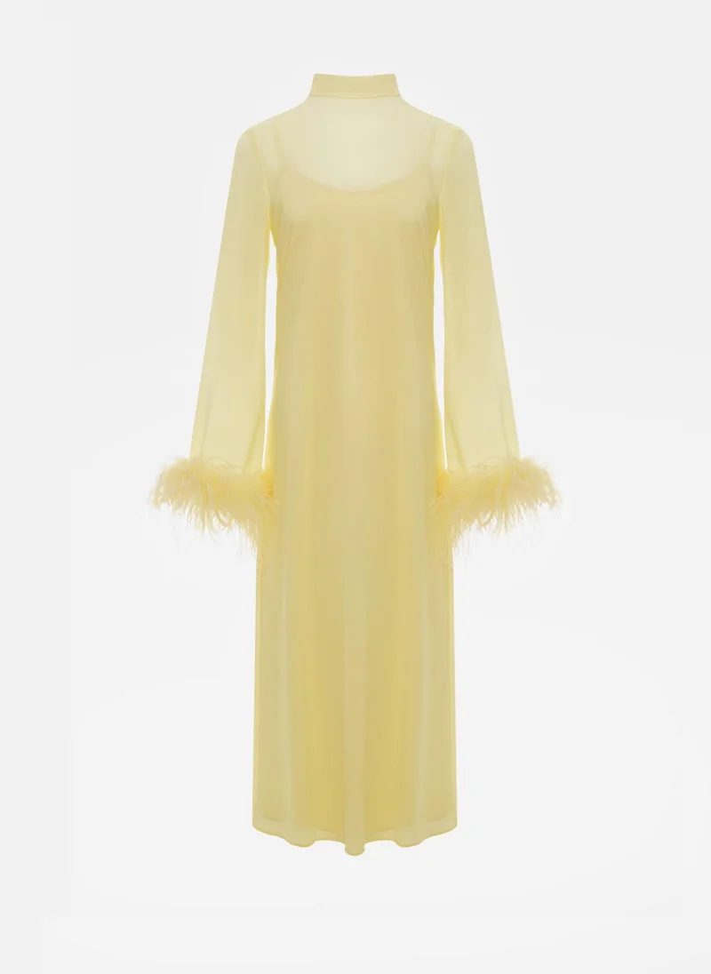 ليتشي فستان ميدي مستقيم مع ريش على الأصفاد