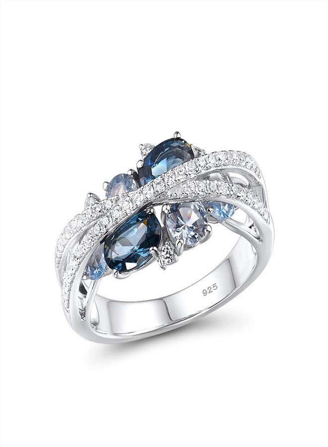 Santuzza 925 Sterling Silver Twist Ring Blue Spinel White Cubic Zirconia Rings (9) - Image 1