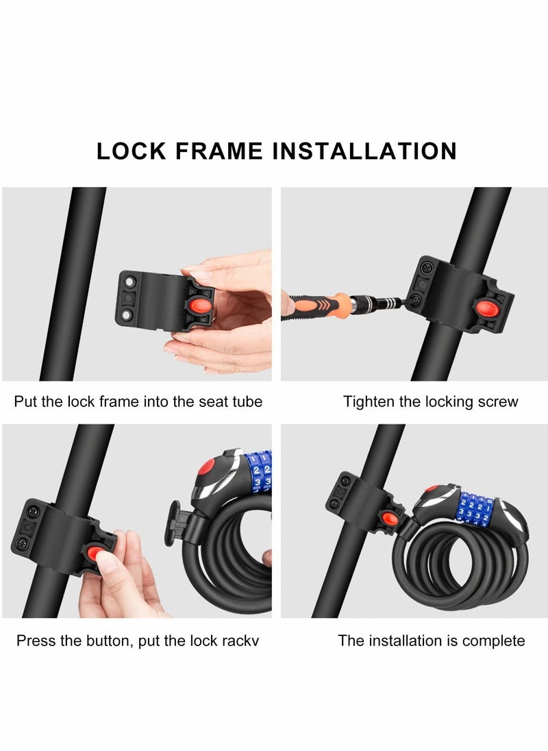 SYOSI - Bike Lock with LED Night Light 4-Digit Resettable Number Combination Cable Lock High Security Chain Lock for Bicycle Outdoors and Other Items That Need to Be Secured, 120cm/12mm (Black) - Image 1
