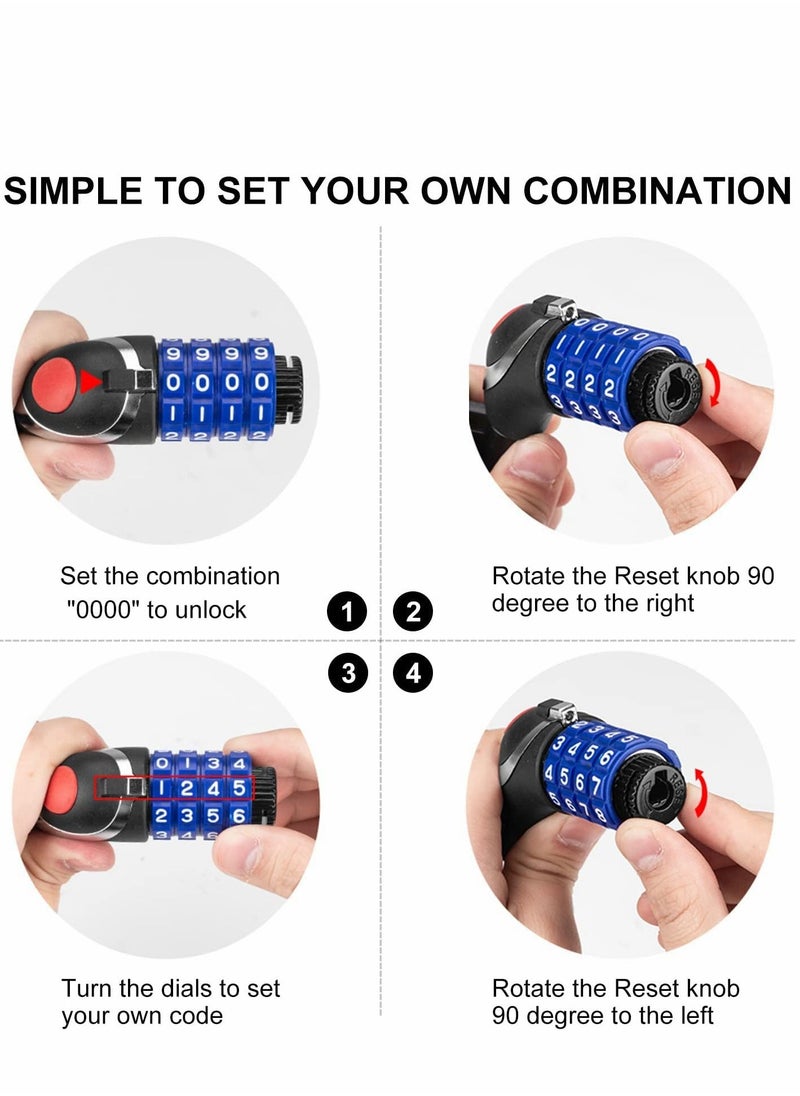 SYOSI - Bike Lock with LED Night Light 4-Digit Resettable Number Combination Cable Lock High Security Chain Lock for Bicycle Outdoors and Other Items That Need to Be Secured, 120cm/12mm (Black) - Image 1