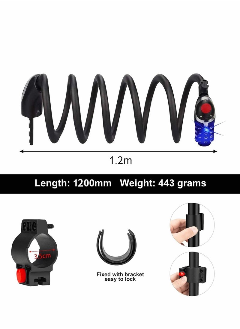 SYOSI - Bike Lock with LED Night Light 4-Digit Resettable Number Combination Cable Lock High Security Chain Lock for Bicycle Outdoors and Other Items That Need to Be Secured, 120cm/12mm (Black) - Image 1