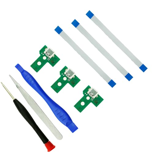 CTHTBZ 3PCS JDS-030 Assembly Replacement Charging Port for PS4 Controller,Connector Module Charger Socket Board for PlayStation PS4 Controller,With Screwdriver Flex Cable - Image 1