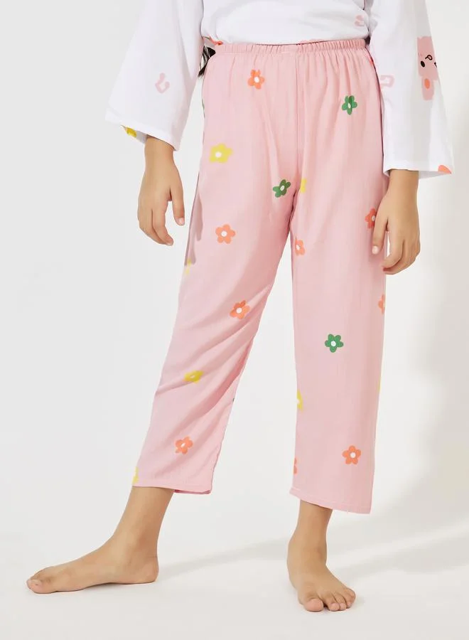 Styli Cartoon Print Long Sleeve Top & Pyjama Set