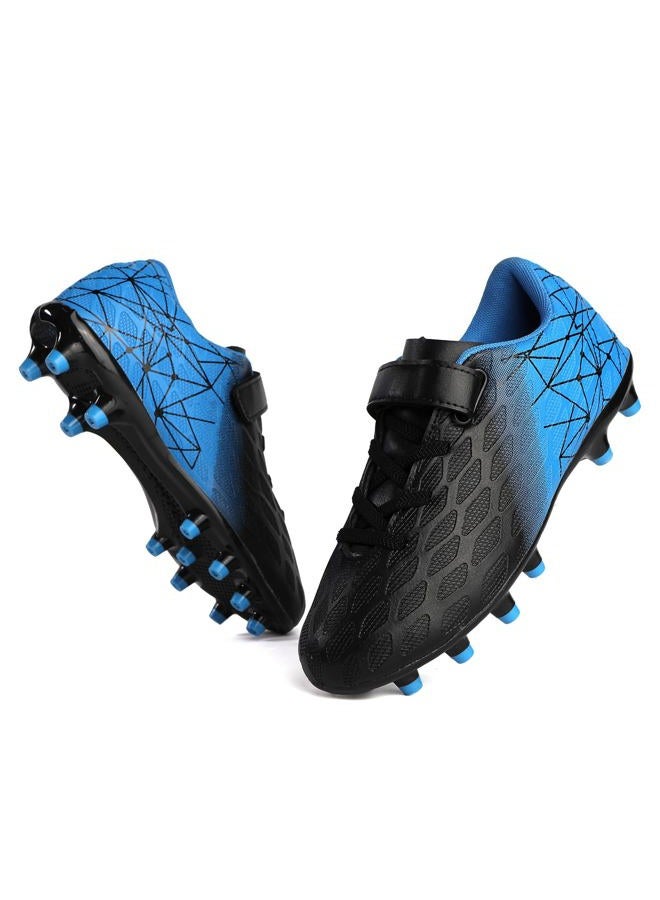 Skerxut Soccer Cleats, Kids Firm Ground Football Shoes, Boys Girls Athletic Outdoor, Black/Blue, 4 Big Kid - Image 1