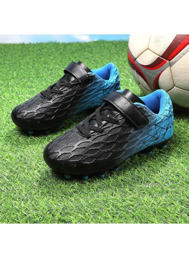 Skerxut Soccer Cleats, Kids Firm Ground Football Shoes, Boys Girls Athletic Outdoor, Black/Blue, 4 Big Kid - Image 3