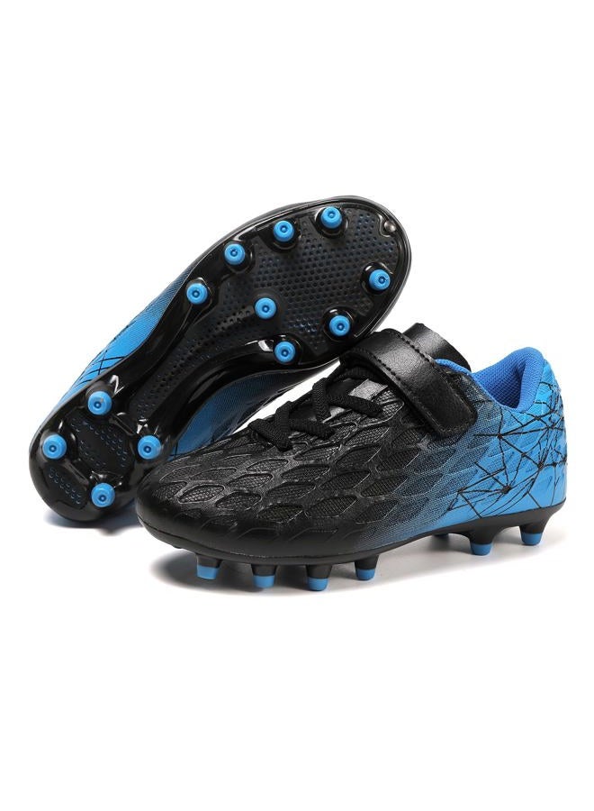 Skerxut Soccer Cleats, Kids Firm Ground Football Shoes, Boys Girls Athletic Outdoor, Black/Blue, 4 Big Kid - Image 4