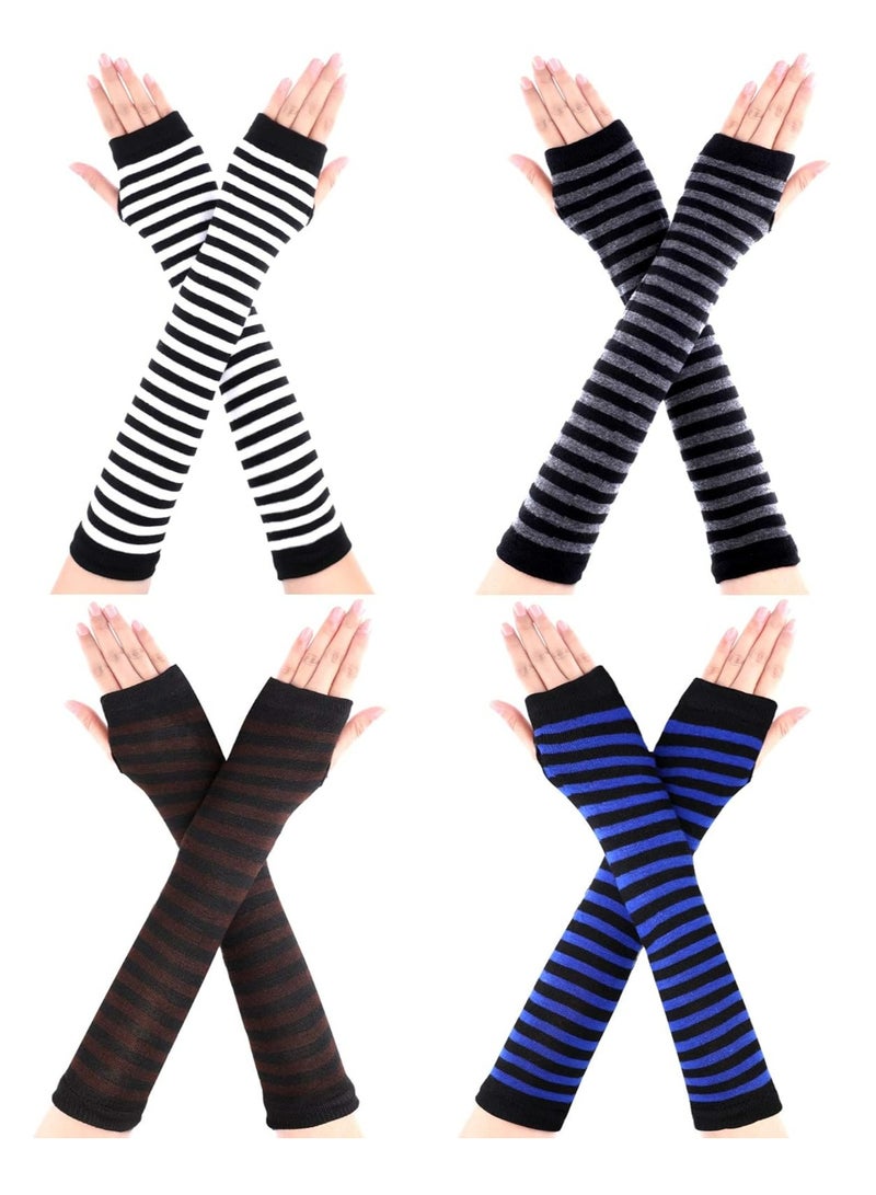 Oasisgalore 4 Pairs Women's Long Knit Fingerless Gloves, Elbow-Length with Thumb Hole, Winter - Image 1