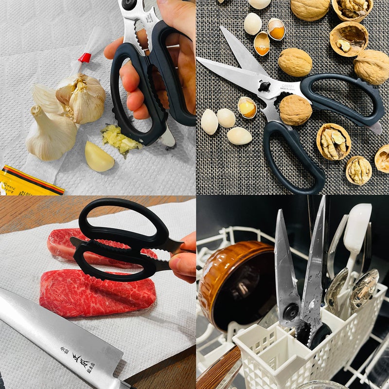Canary مقص مطبخ ياباني ثقيل من كاناري 8.2 بوصة، صنع في اليابان، آمن في غسالة الصحون، شفرات قابلة للفك، مقص مطبخ متعدد الاستخدامات، فولاذ ياباني مقاوم للصدأ، أسود - Image 5