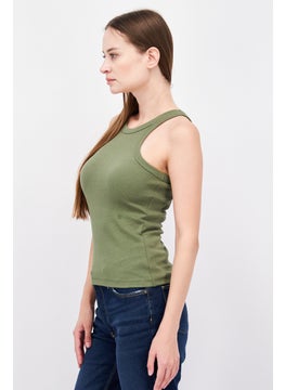 ESPRIT Women Crew Neck Short Sleeve Textured Top, Green  - Image 4