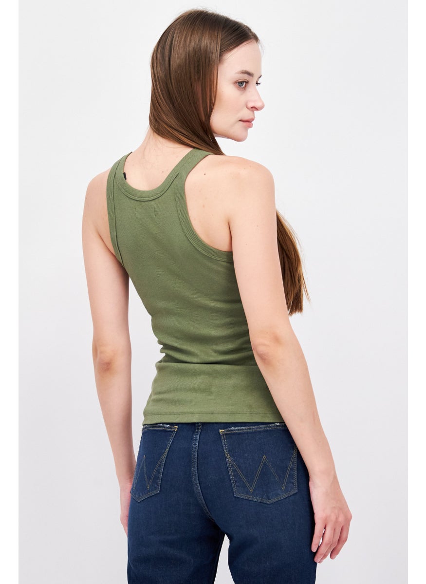 ESPRIT Women Crew Neck Short Sleeve Textured Top, Green  - Image 2