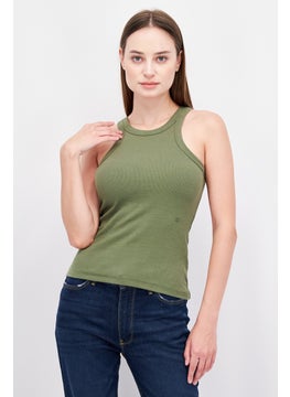 ESPRIT Women Crew Neck Short Sleeve Textured Top, Green  - Image 1
