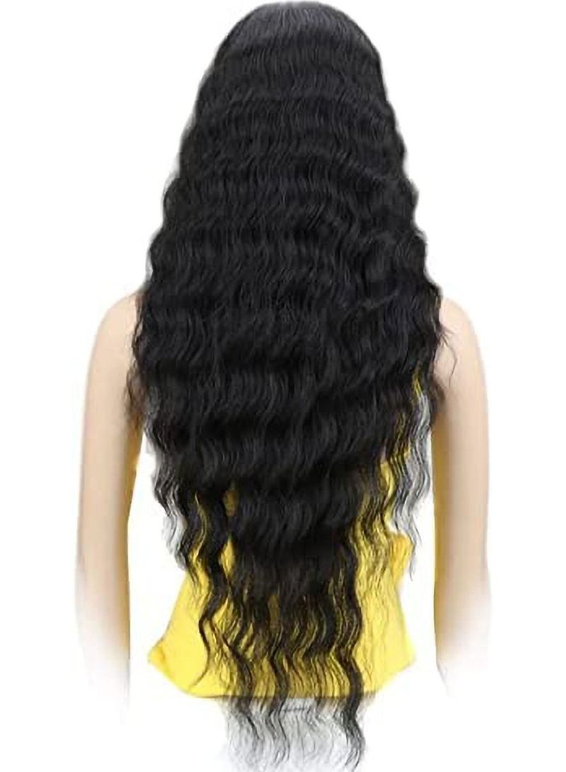 إستيل شعر مستعار أمامي من الدانتيل 24 بوصة شعر مستعار صناعي مموج طويل 4.5 بوصة دانتيل شفاف عالي الدقة للجزء العميق للنساء 130٪ شعر مستعار بكثافة (أسود اللون) - Image 4