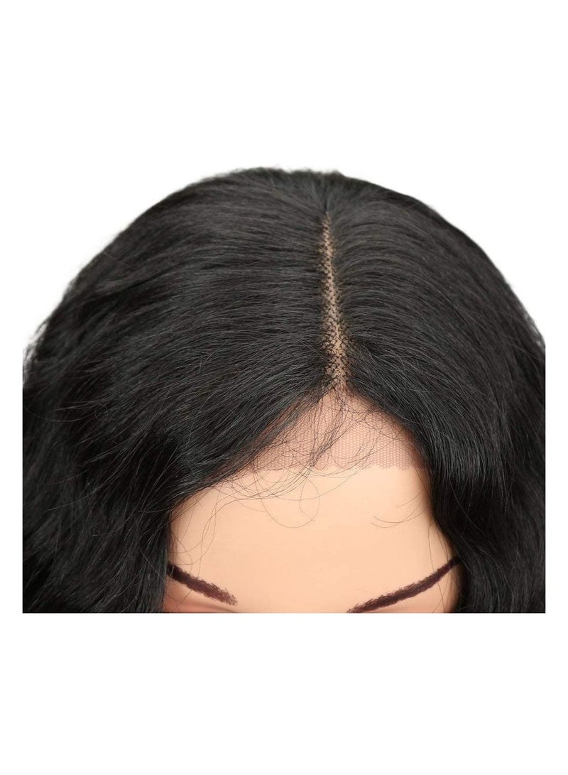 إستيل شعر مستعار أمامي من الدانتيل 24 بوصة شعر مستعار صناعي مموج طويل 4.5 بوصة دانتيل شفاف عالي الدقة للجزء العميق للنساء 130٪ شعر مستعار بكثافة (أسود اللون) - Image 5