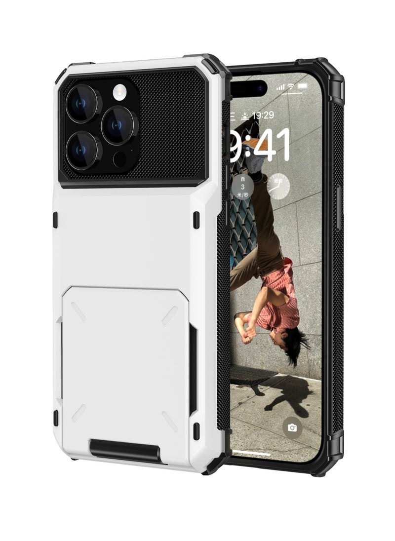 GULFLINK Full Protection Shockproof Case Casing Card Holder Case Dual Layer Hard Case For iPhone 15 Pro Max White  - Image 1